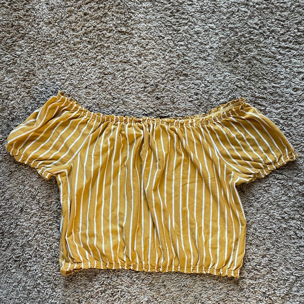 Mustard Yellow and White Striped Cinch Top